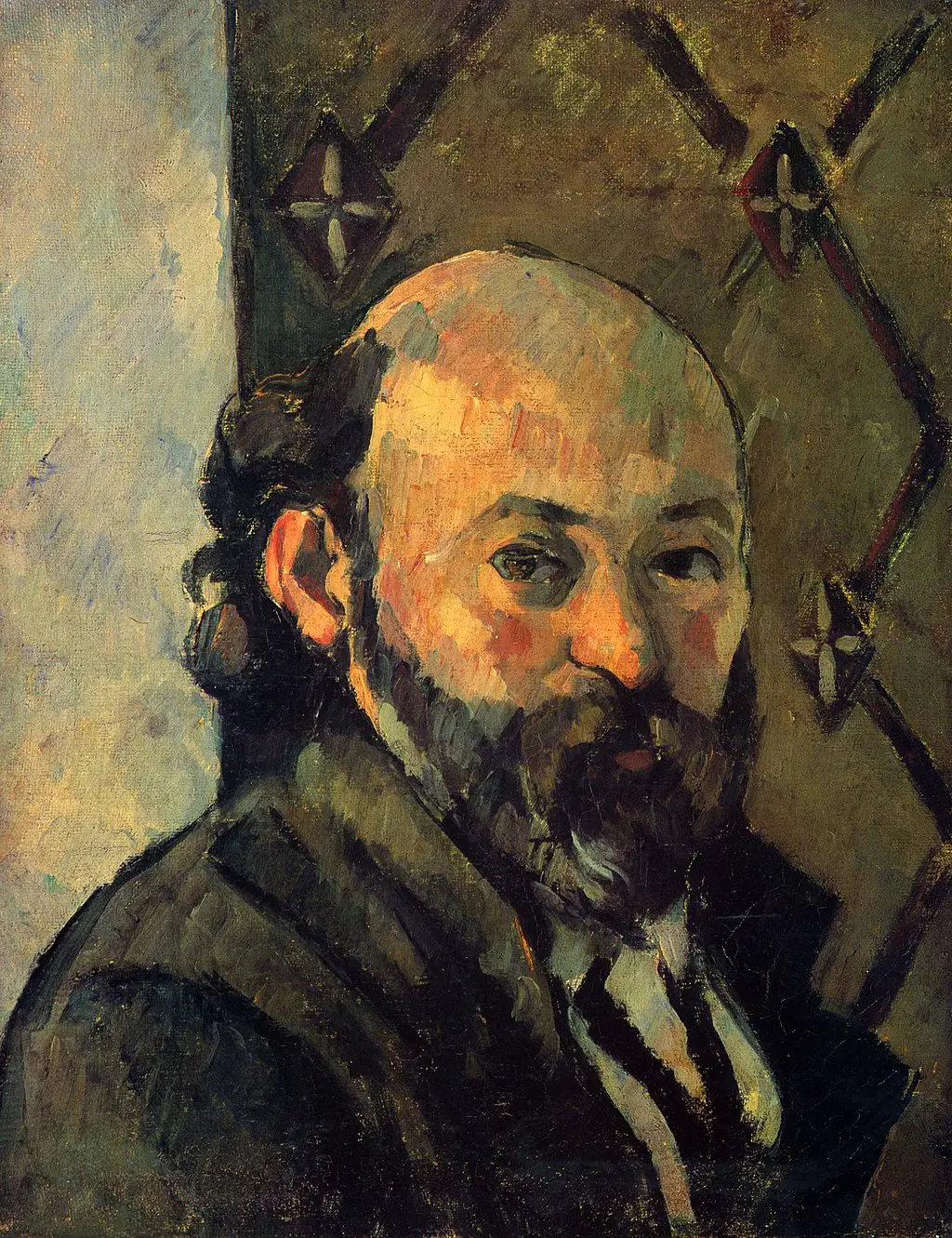 Self Portrait with Olive-Coloured Wallpaper in Detail Paul Cezanne